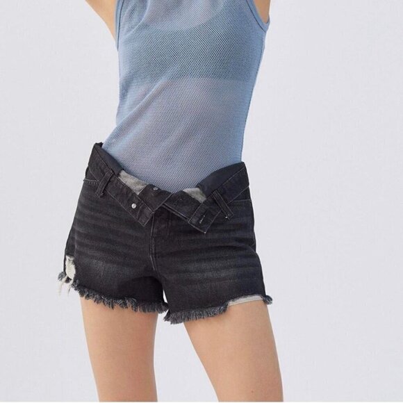 BDG Urban Outfitters Foldover V Front Jean Shorts Sz 29 8 Cut Offs Goth Punk NEW - Picture 1 of 16